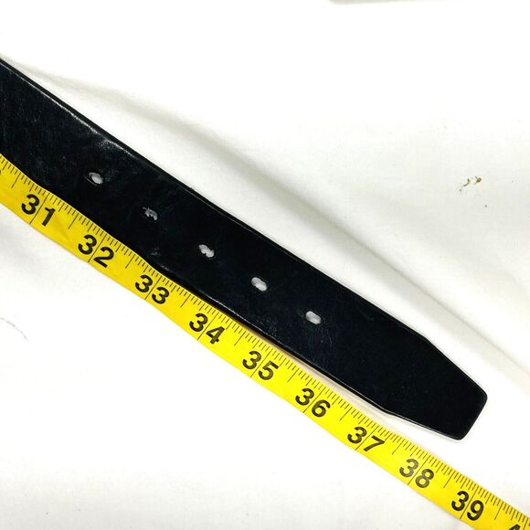 Fossil Vtg Logo Belt Skinny Black Leather Silver M L Unisex fits 31-35.5 waist - Picture 6 of 13